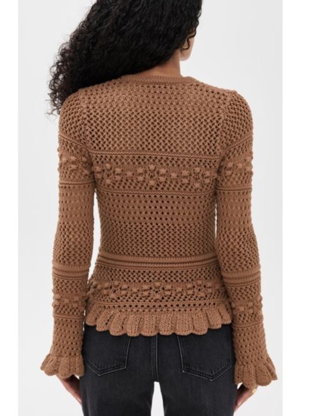 Lagence Brown Kiva Open Stitch Ruffle Cardigan NWT - Picture 2 of 11